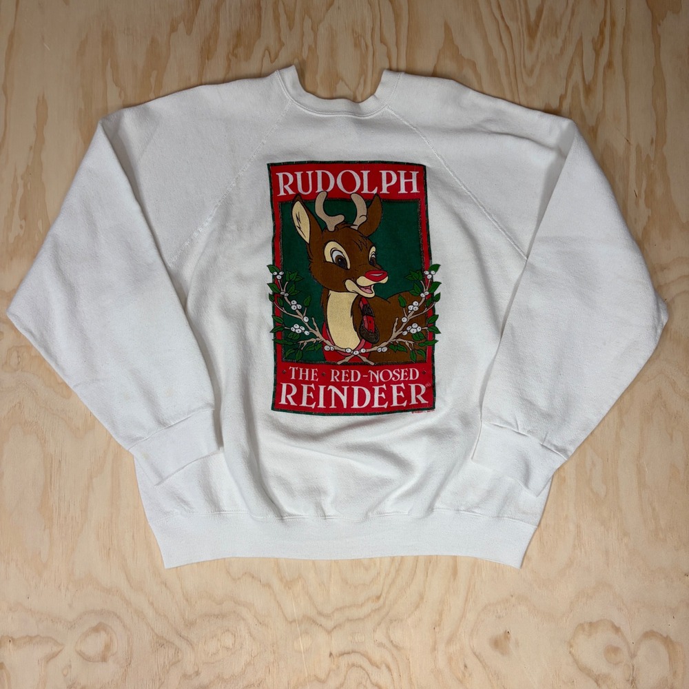 Vintage Tultex Rudolph the Red-Nosed Reindeer Sweatshirt White XL Made in USA